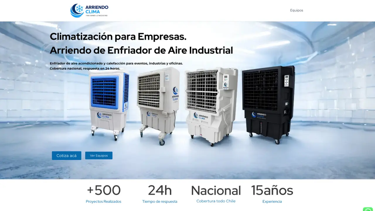 Captura del sitio web de ARRIENDO CLIMA