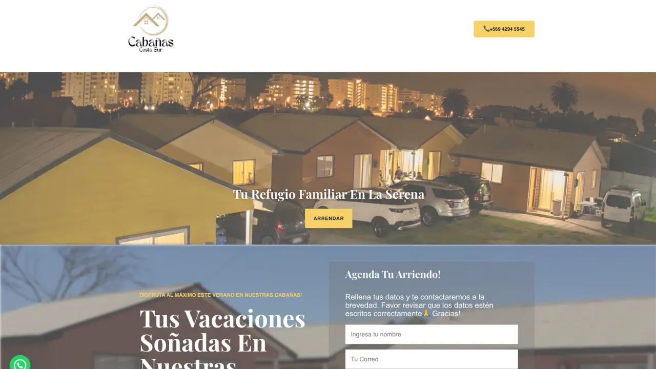 Captura del sitio web de CABAÑAS COSTA SUR
