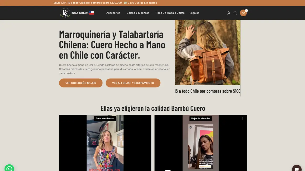 Captura del sitio web de BAMBU CUERO