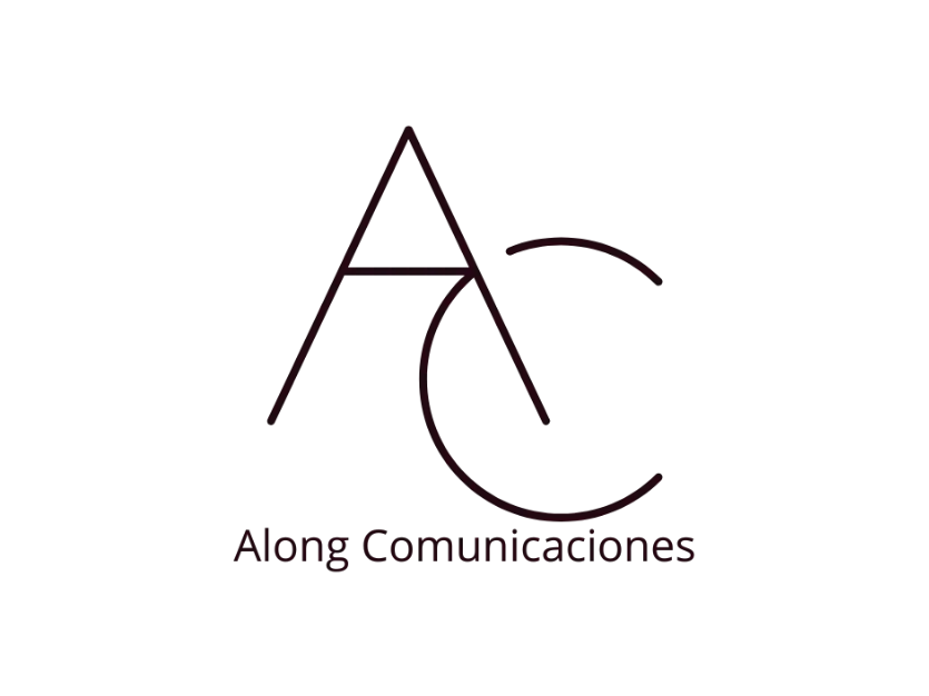 Logotipo oficial de Along Comunicaciones con las letras A y C entrelazadas en color marrón oscuro sobre fondo blanco, para el carrusel de clientes de Blueshot.