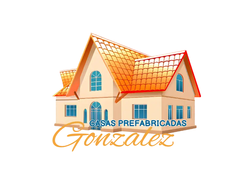 Logotipo oficial de Casas Prefabricadas González con ilustración tridimensional de una vivienda residencial con techo anaranjado y tipografía cursiva dorada, para el carrusel de clientes de Blueshot.